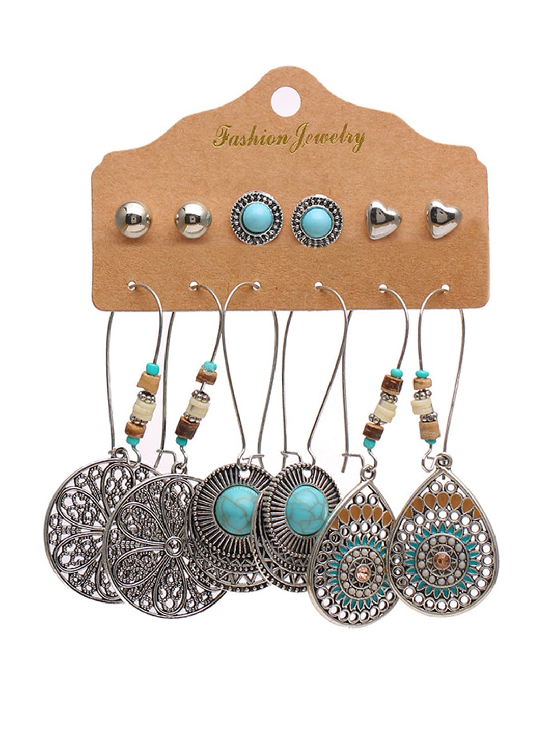 Kairangi Earrings Set for Women Combo of 6 Pairs Oxidised Earrings Multicolor Ethnic Stud and Drop Earrings for Women and Girls.