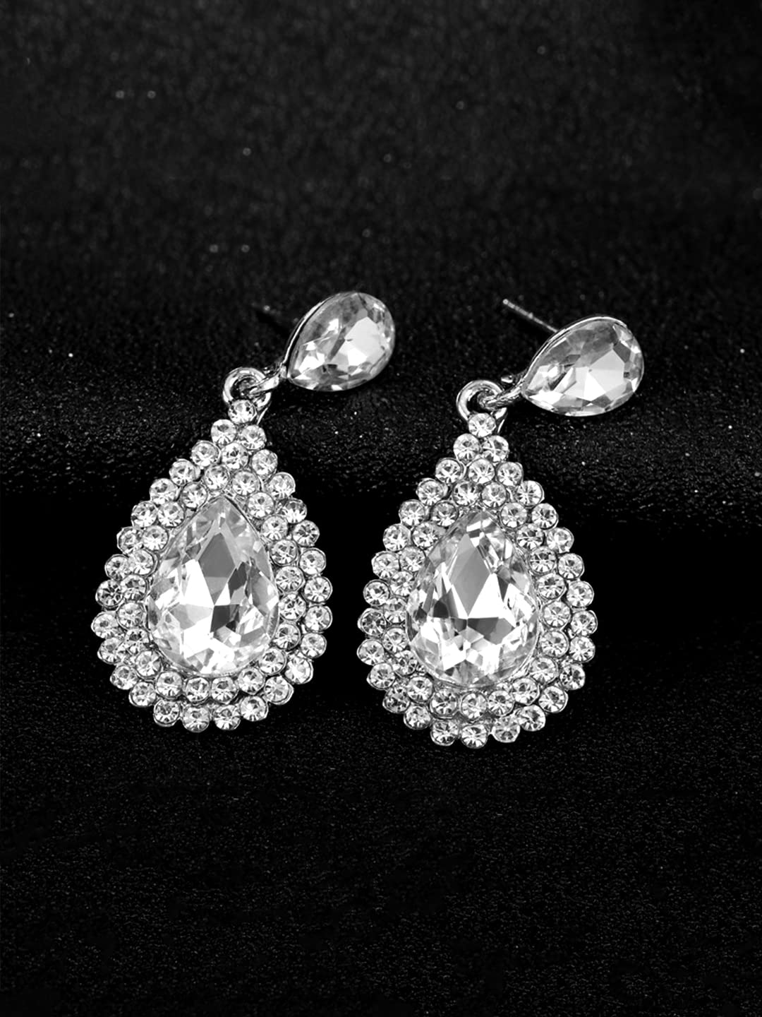 Yellow Chimes Crystal Earrings for Women Silver-Plated White Crystal Tear Drop Earrings For Women and Girls