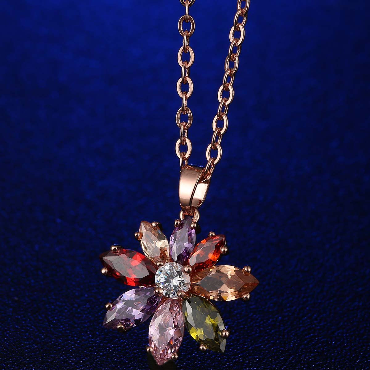 Yellow Chimes Floral Style Swiss Cubic Zircon Rose Gold Plated Pendant for Women and Girls