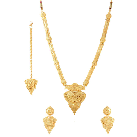 Yellow Chimes Jewellery Set for Women and Girls One Gram Gold Jewellery Set for Women Gold Plated Necklace Set Long Haram Jewellery Set | Birthday Gift for Girls & Women Anniversary Gift for Wife