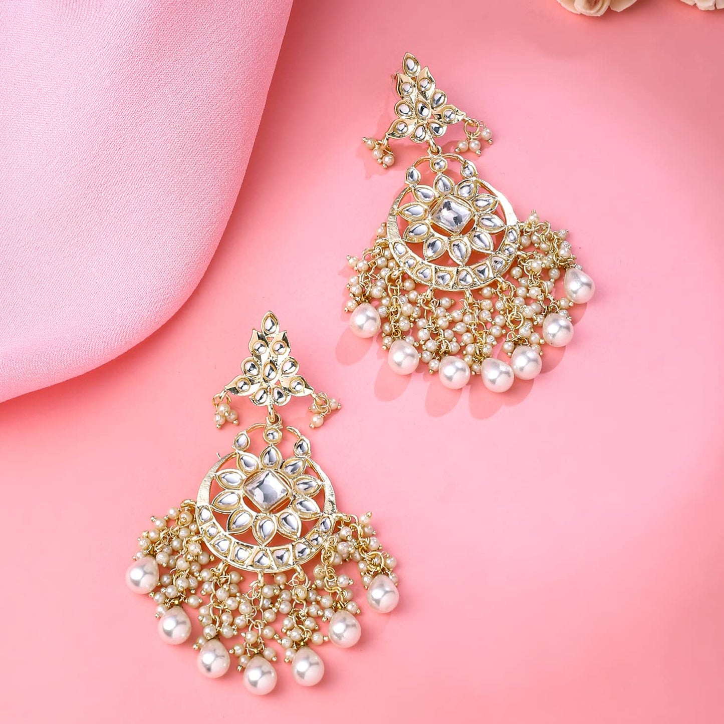 Yellow Chimes Earrings for Women and Girls Kundans Chandbali | Gold Plated Kundan Studded Beads Drop Chandbali Earrings | Birthday Gift for girls and women Anniversary Gift for Wife