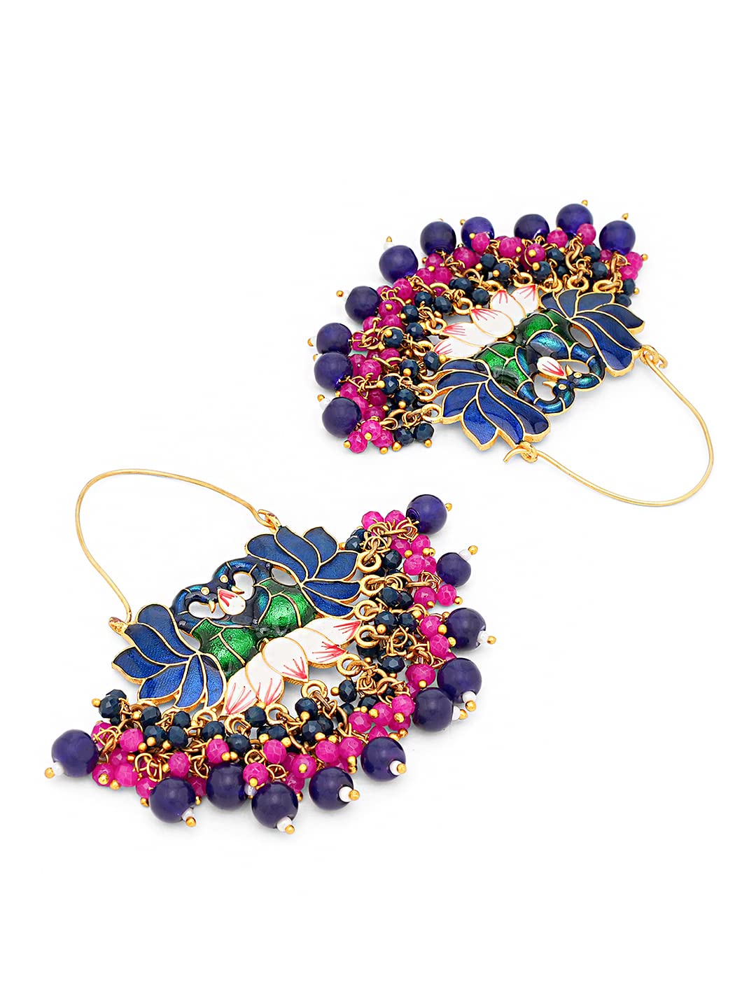 Yellow Chimes Earrings for Women Gold Toned Beads Drop Peacock Designed Meenakari Drop Earrings with Maang Tikka for Women and Girls