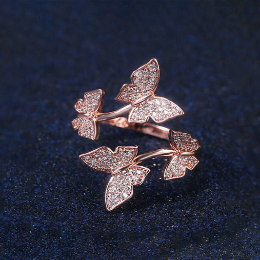 Yellow Chimes Rings for Women & Girls Crystal Ring for Girls | Adjustable Butterfly Designed Silver Tone Crystal Finger Ring for Women|Birthday Gift For girls & women Anniversary Gift for Wife