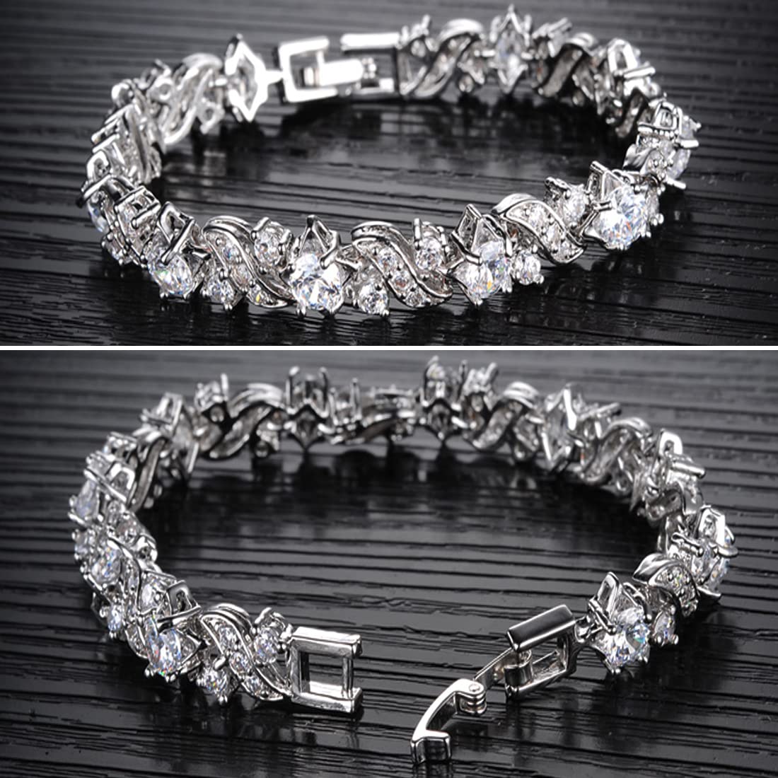 Yellow Chimes Women's Fashion Silver Tone Crystal White Crystal Bracelets