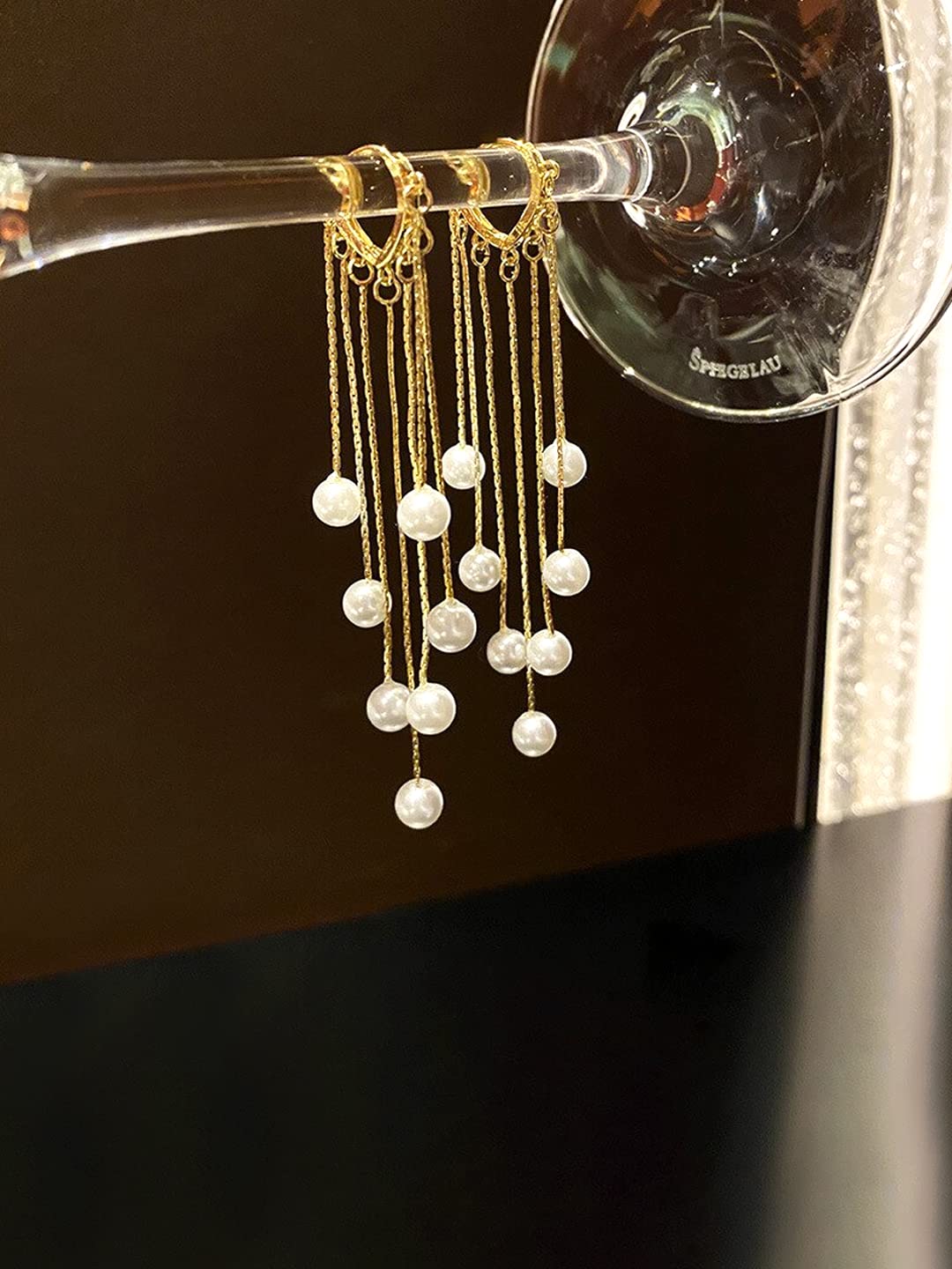 Yellow Chimes Earrings For Women Gold Toned Pearl Beads Hanging Drop Dangler Earrings For Women and Girls