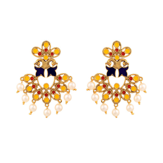 Yellow Chimes Beautifully Enamelled Stylish Gold Plated Meenakari Chandbali Earrings for Women and Girls…