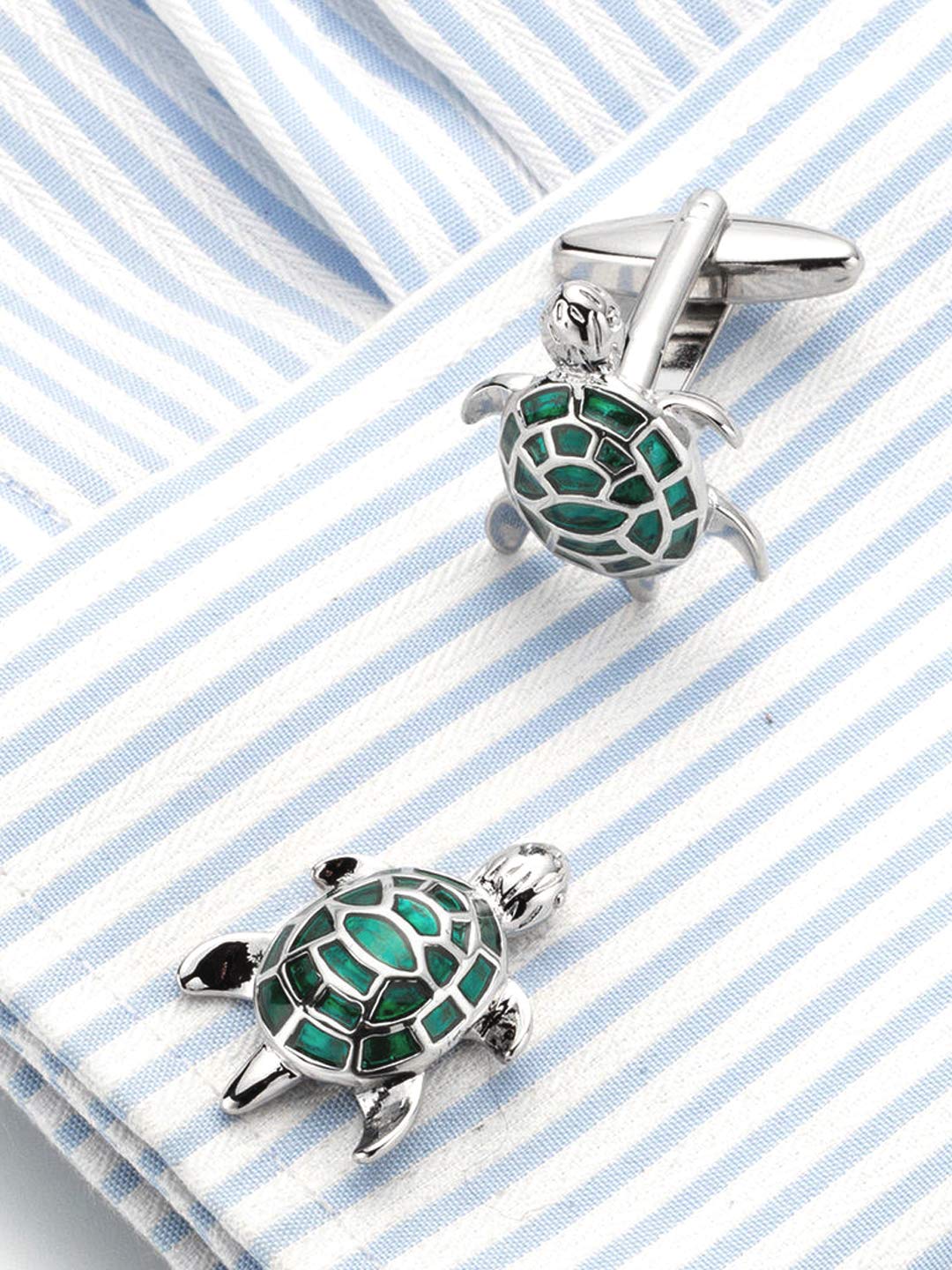 Yellow Chimes Cufflinks for Men and Boys Green Cuff links | Formal Stainless Steel Good Luck Tortoise Design Cufflink | Birthday Gift for Men and Boys Anniversary Gift for Husband