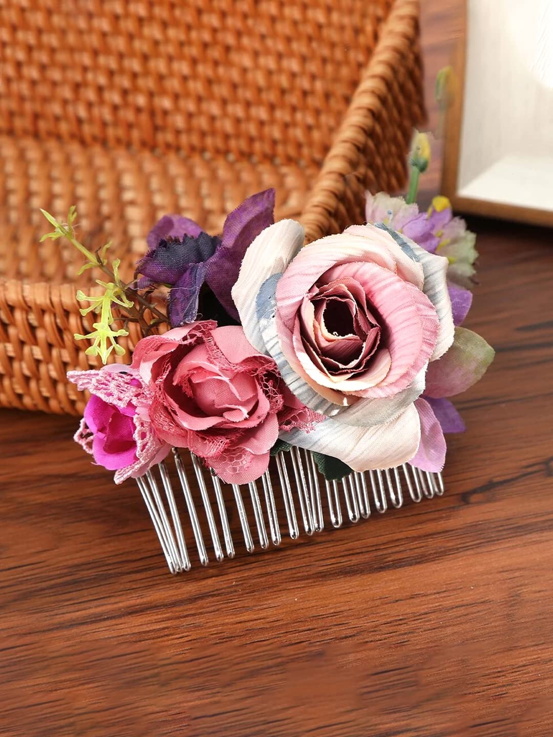 Yellow Chimes Comb Pin for Women Hair Accessories for Women Floral Hair Pins for Women Artificial Floral Hair Pin Bridal Hair Accessories for Wedding Side Pin/Hair Clip/Juda Pin Accessories for Women