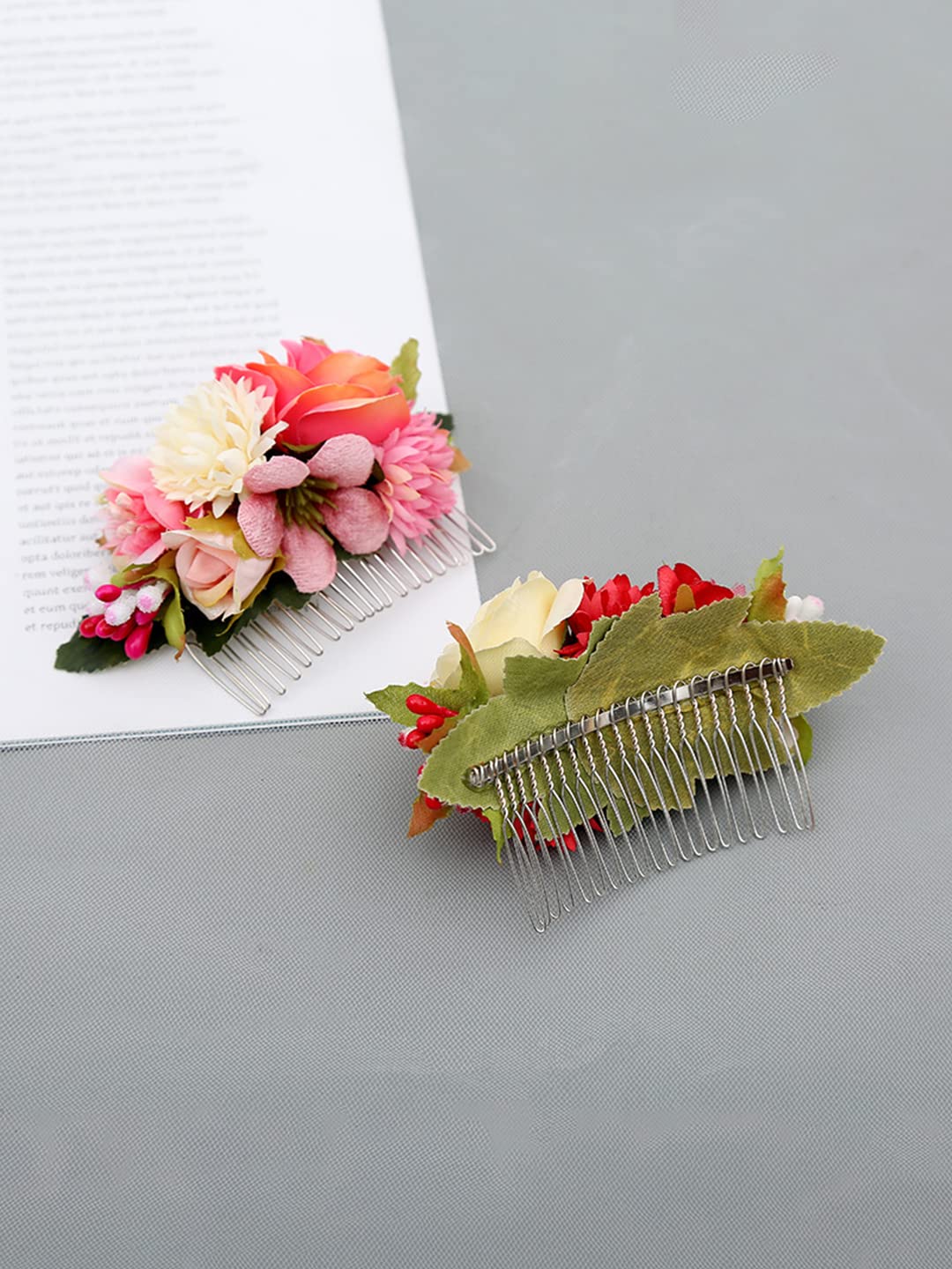 Yellow Chimes Comb Pin for Women Hair Accessories for Women Floral Hair Pins for Women Artificial Floral Hair Pin Bridal Hair Accessories for Wedding Side Pin/Hair Clip/Juda Pin Accessories for Women