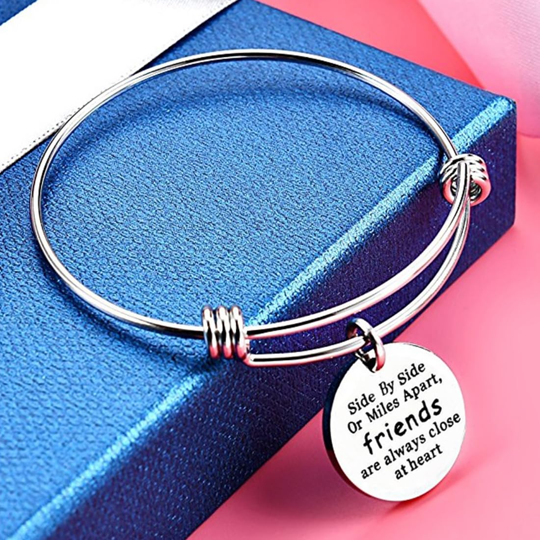 Kairangi Bracelet for Women Engraved Friend Love Steel Charm Silver Bracelet for Girls and Women