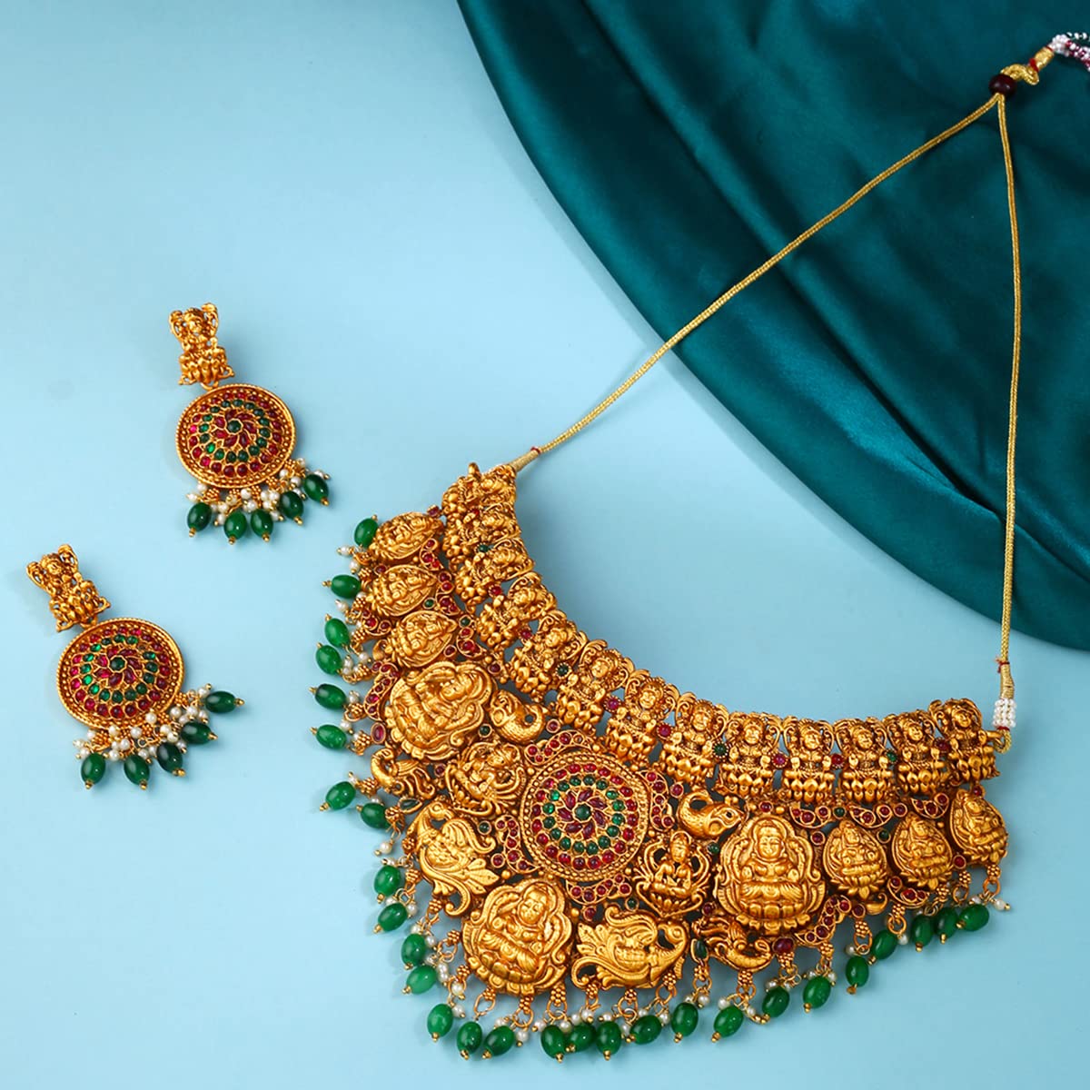 Yellow Chimes Jewellery Set for Women and Girls Temple Jewellery Set for Women | Gold Plated Traditional Choker Necklace Set | Birthday Gift for girls and women Anniversary Gift for Wife