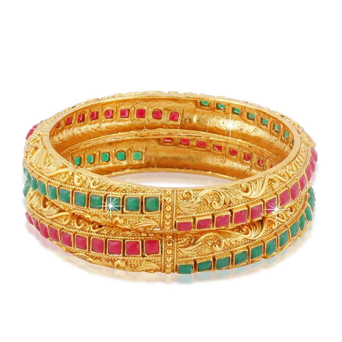Yellow Chimes Classic Design Studded Stones 2 PCs Traditional Gold Plated Bracelet Bangles Set for Women and Girls (2.8)