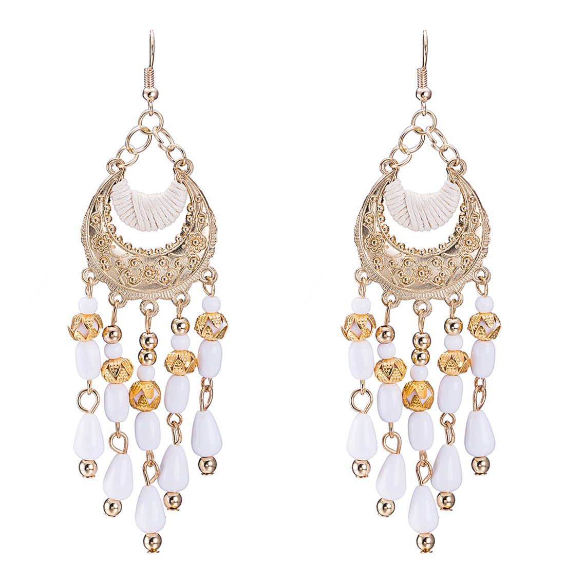 Yellow Chimes White Beads Dangle Earrings for Women and Girls