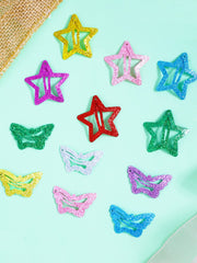 Melbees by Yellow Chimes Hair Clips for Girls 12 Pcs Hairclips Glittering Hairclip for Kids Butterfly Star Fancy Snap Hairpins Hair Accessories for Kids and Girls.
