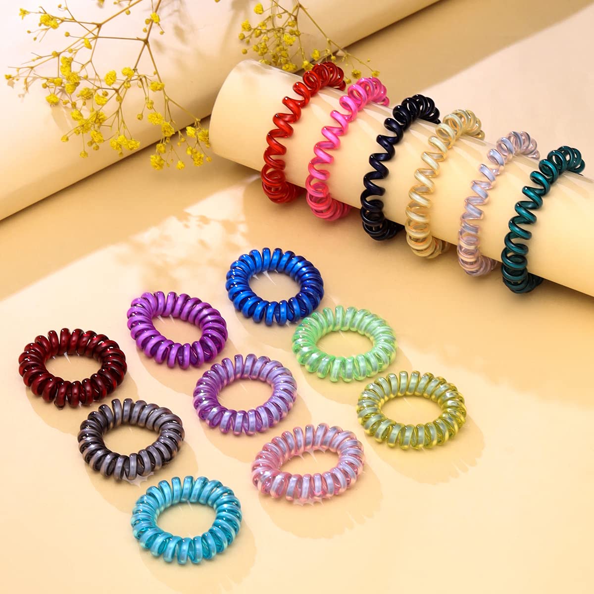 Yellow Chimes Rubber Bands for Women Hair Accessories for Women Hair Rubber Band 15 Pcs Multicolor Spiral Elastic Hair Rubber Bands for Women Hair Ties Ponytail Holders for Girls Gift For Women and Grils