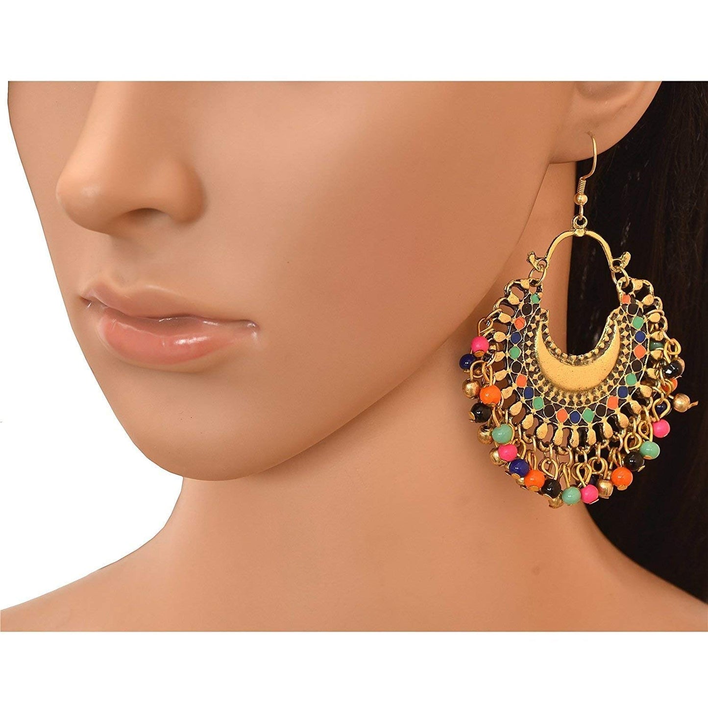 Yellow Chimes Chandbali Earrings for Women Silver Oxidised Chand bali Combo of 4 Pairs Afghani Style Traditional Jhumka Earrings for Women and Girls.