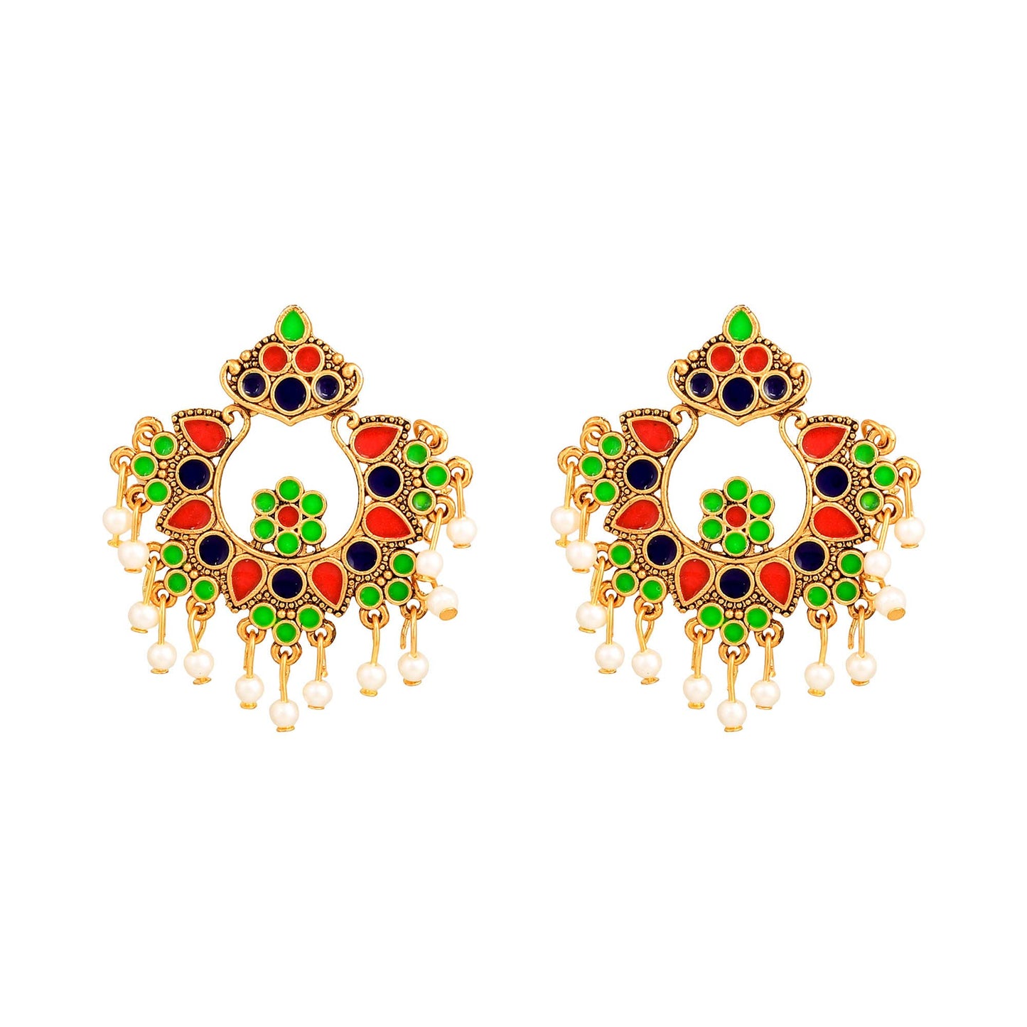 Yellow Chimes Beautifully Enamelled Gold Plated Meenakari Chand Bali Earrings for Women and Girls…