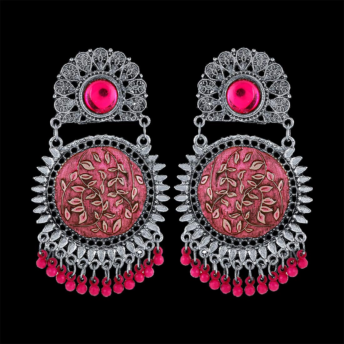 Yellow Chimes Latest Designer Crafted Silver Oxidized Traditional Chandbali Earrings for Women and Girls