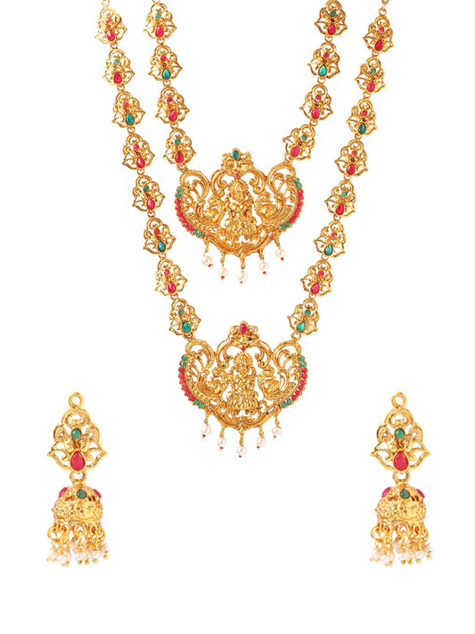 Yellow Chimes Women's Gold Temple Traditional Accessories Jewellery Long Haram Jewelry Set Antique Jewellery