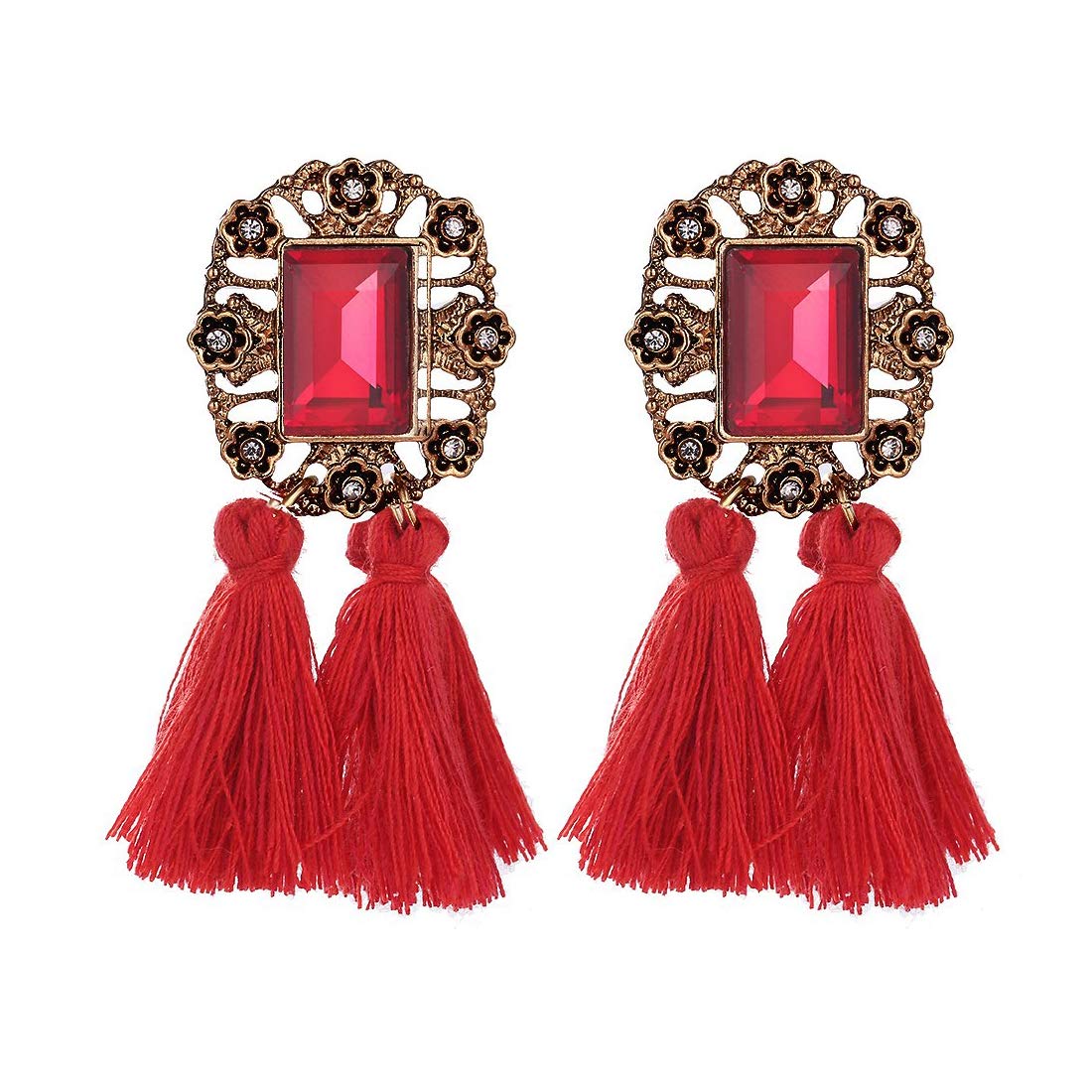 Yellow Chimes Exclusive Bohemian Red Crystal Tassel Earrings For Women and Girl's