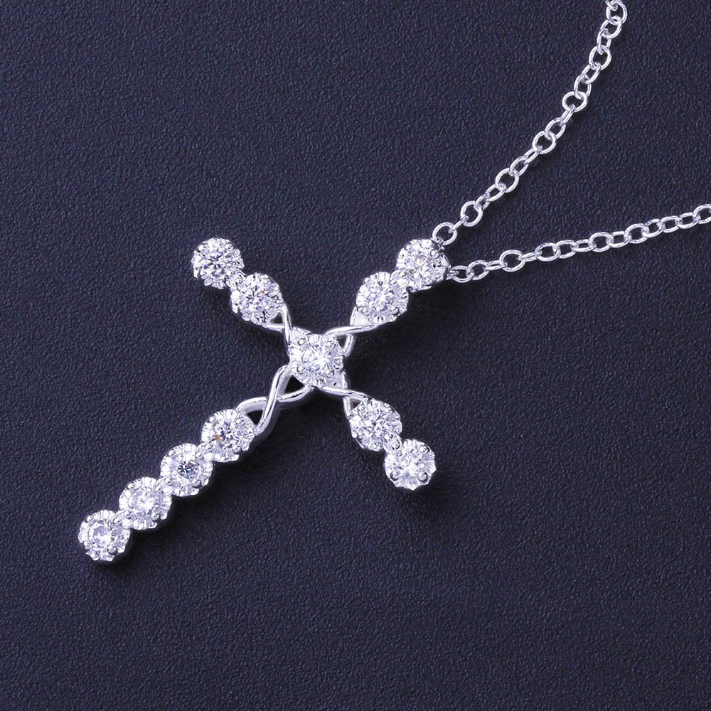 Yellow Chimes Cross Pendant for Women Silver Pendant Midnight Sparkle Silver Plated Crystal Pendant for Girls and Women.