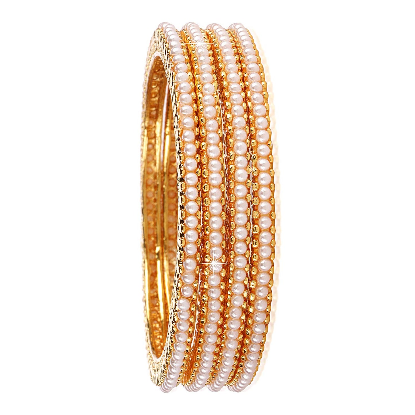 Yellow Chimes 4 PC Bangles Set Moti Craftmanship Traditional Golden Bangles for Women and Girls