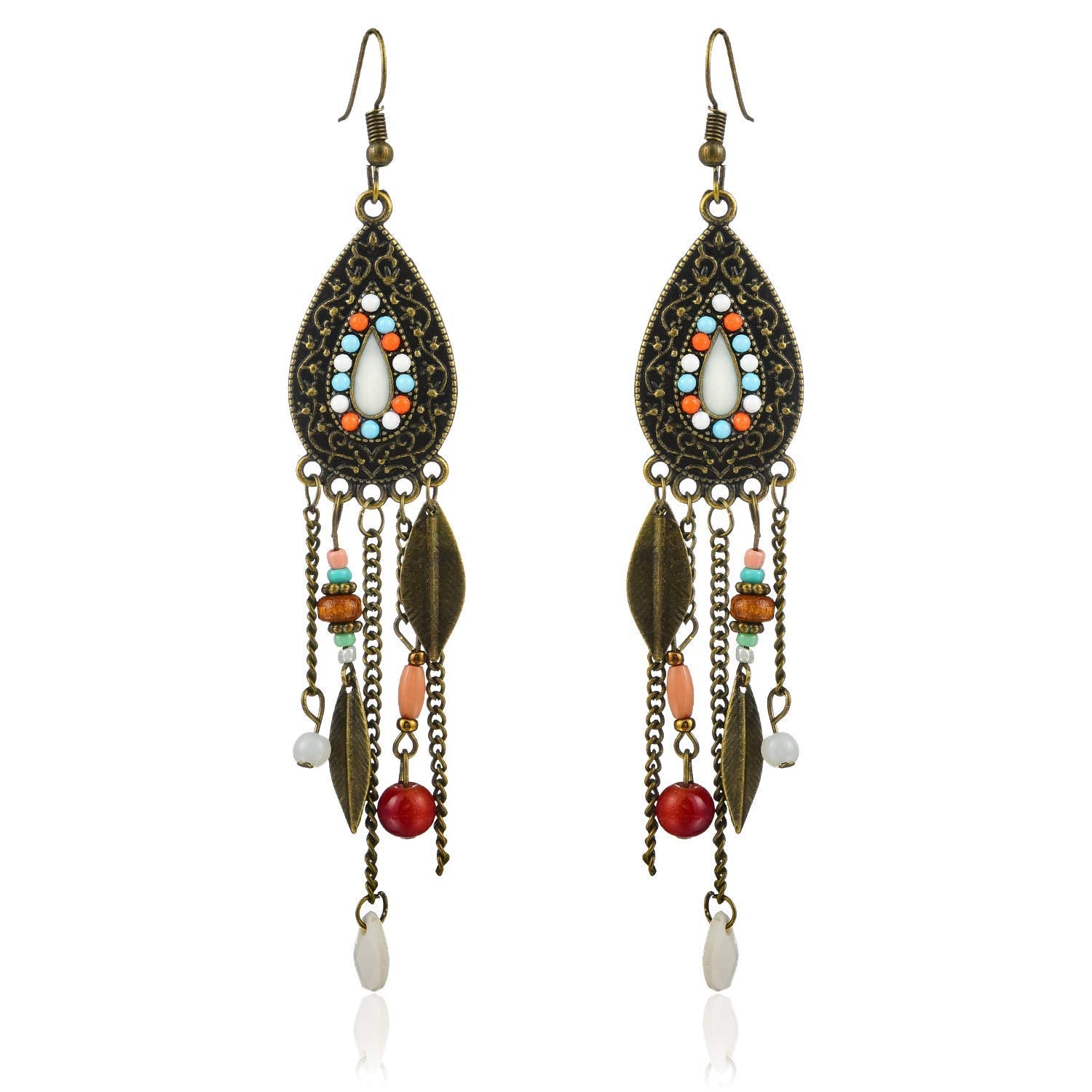 Yellow Chimes 2 Pairs Combo Vintage Ethnic Fusion Turkish Bohemian Oxidized Silver Drop Tassel Earrings for Women and Girls