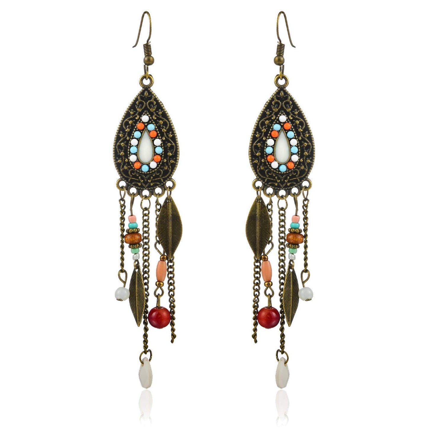 Yellow Chimes 2 Pairs Combo Vintage Ethnic Fusion Turkish Bohemian Oxidized Silver Drop Tassel Earrings for Women and Girls