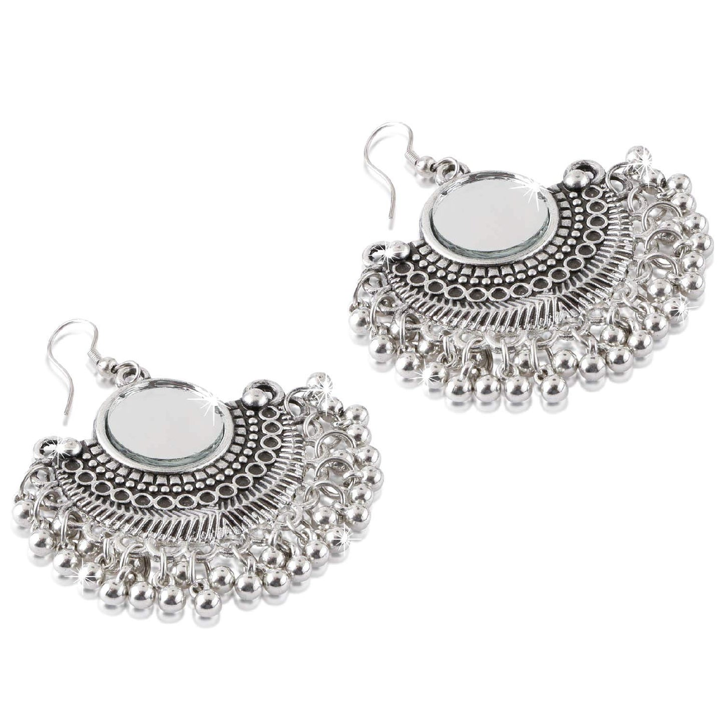 Yellow Chimes Stylish COMBO 2 Pairs Silver Oxidized Antique Chandbali Earrings for Women and Girls