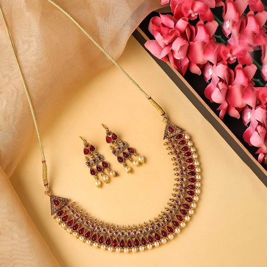 Yellow Chimes Jewellery Set for Women and Girls Crystal Jewellery Set for Women| Gold Plated Pink Stone Choker Necklace Set | Birthday Gift for girls and women Anniversary Gift for Wife