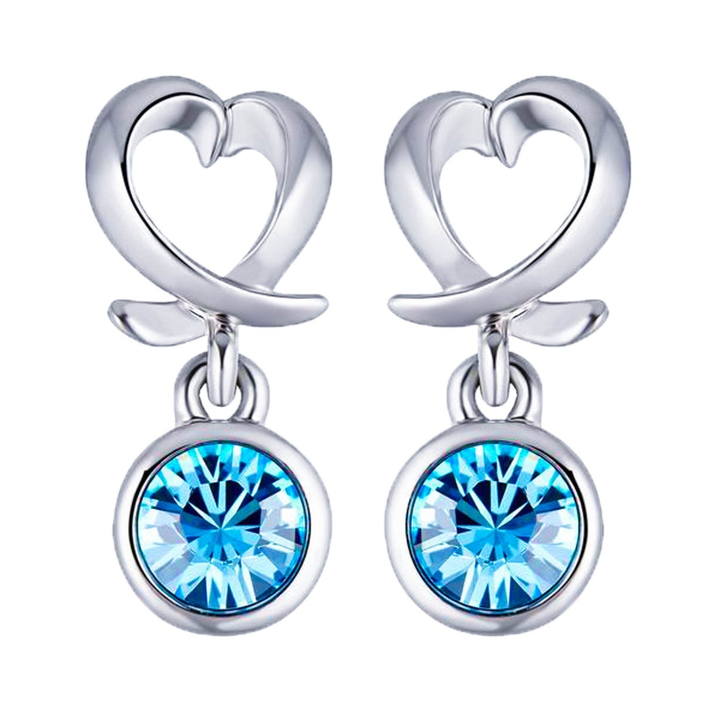 Yellow Chimes Crystals from Swarovski Designer Cross Hearts Blue Earrings for Women and Girls