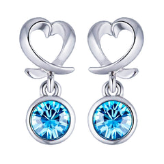 Yellow Chimes Crystals from Swarovski Designer Cross Hearts Blue Earrings for Women and Girls