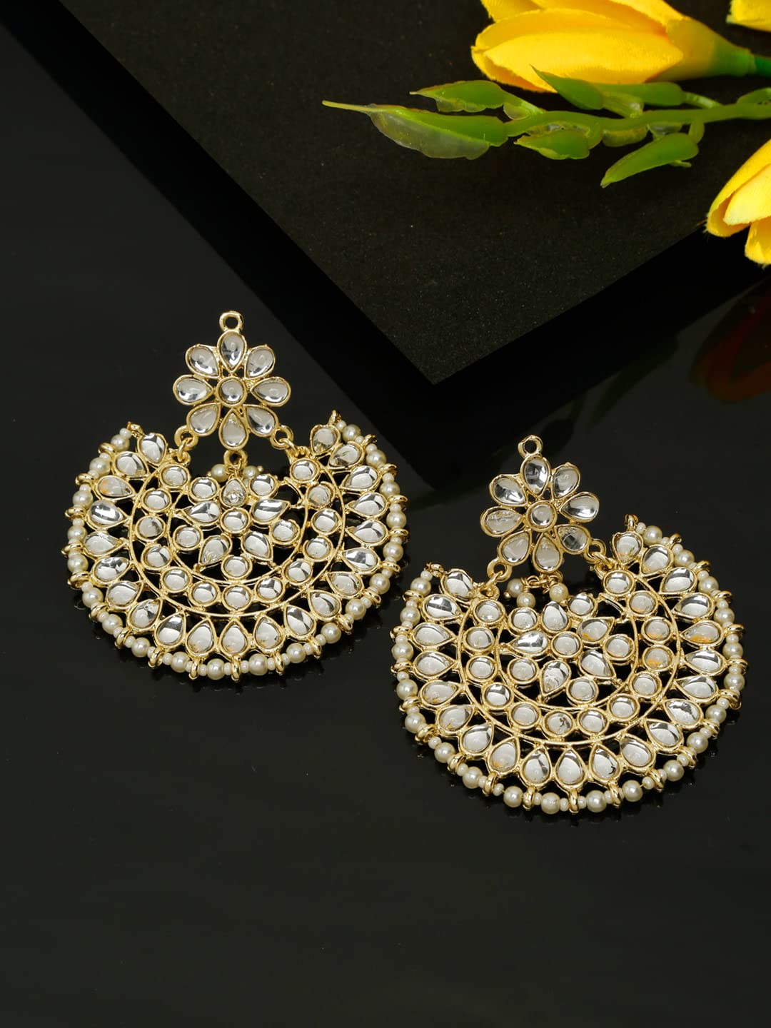 Kundan Chandbali Earrings, Ethnic Indian Jewelry, Semi-precious Hangings. -  Etsy