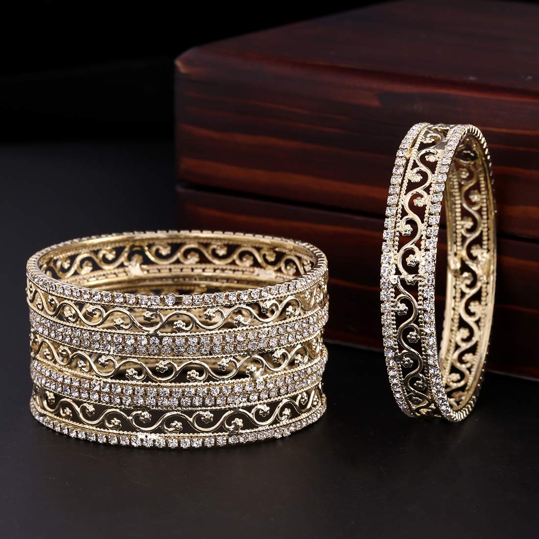 Yellow Chimes Gold Plated Crystal Studded Designer Traditional 4 Pcs Bangles Set for Women and Girls (2.8)