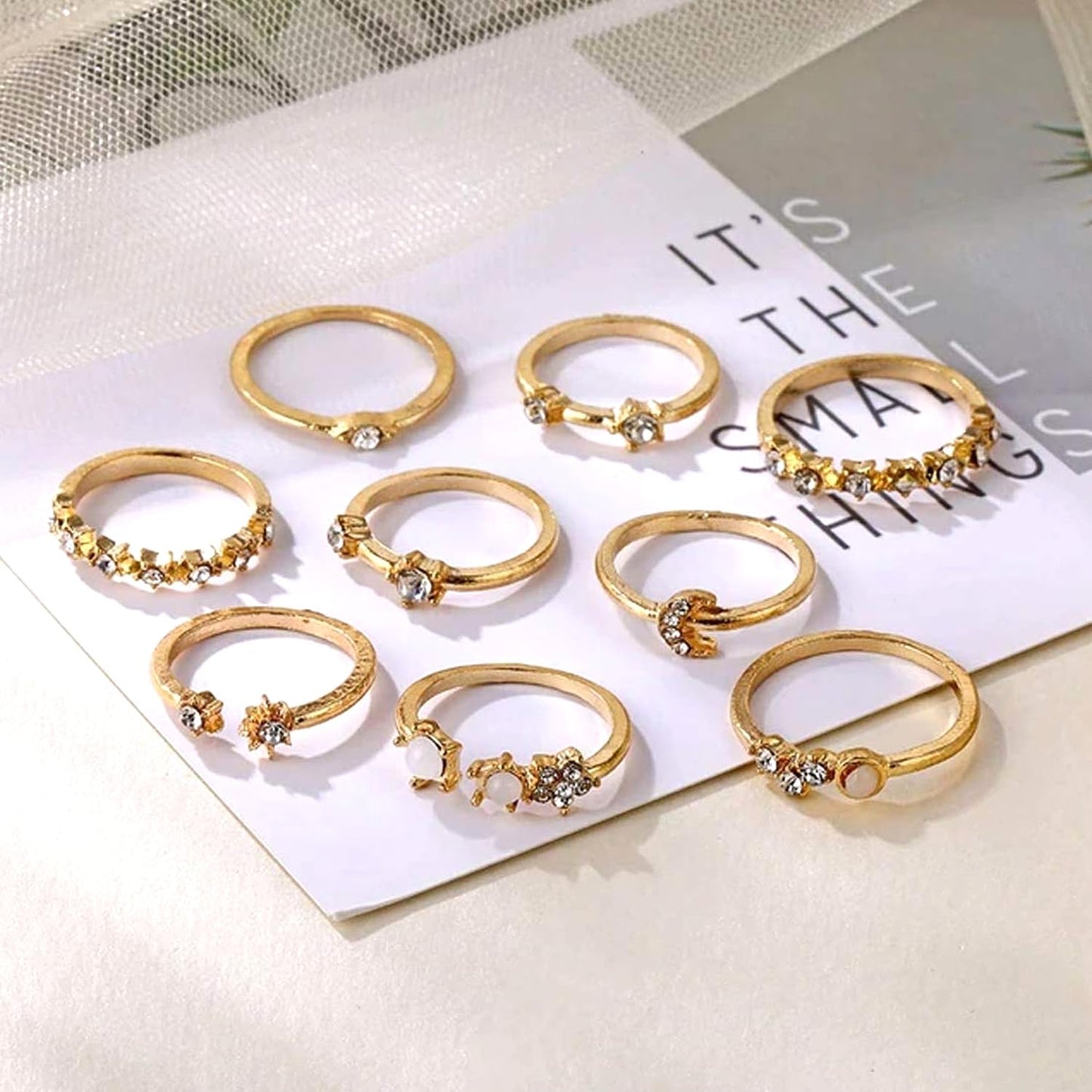 Yellow Chimes Rings for Women and Girls Aesthetic Stack Ring Set | Gold Plated Aesthetic Knuckle Rings Set |Birthday Gift For girls and women Anniversary Gift for Wife