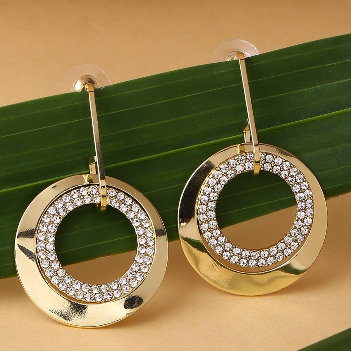 Yellow Chimes Earrings For Women Gold Plated Crystal Studded Double Open Circle Hanging Drop Earrings For Women and Girls