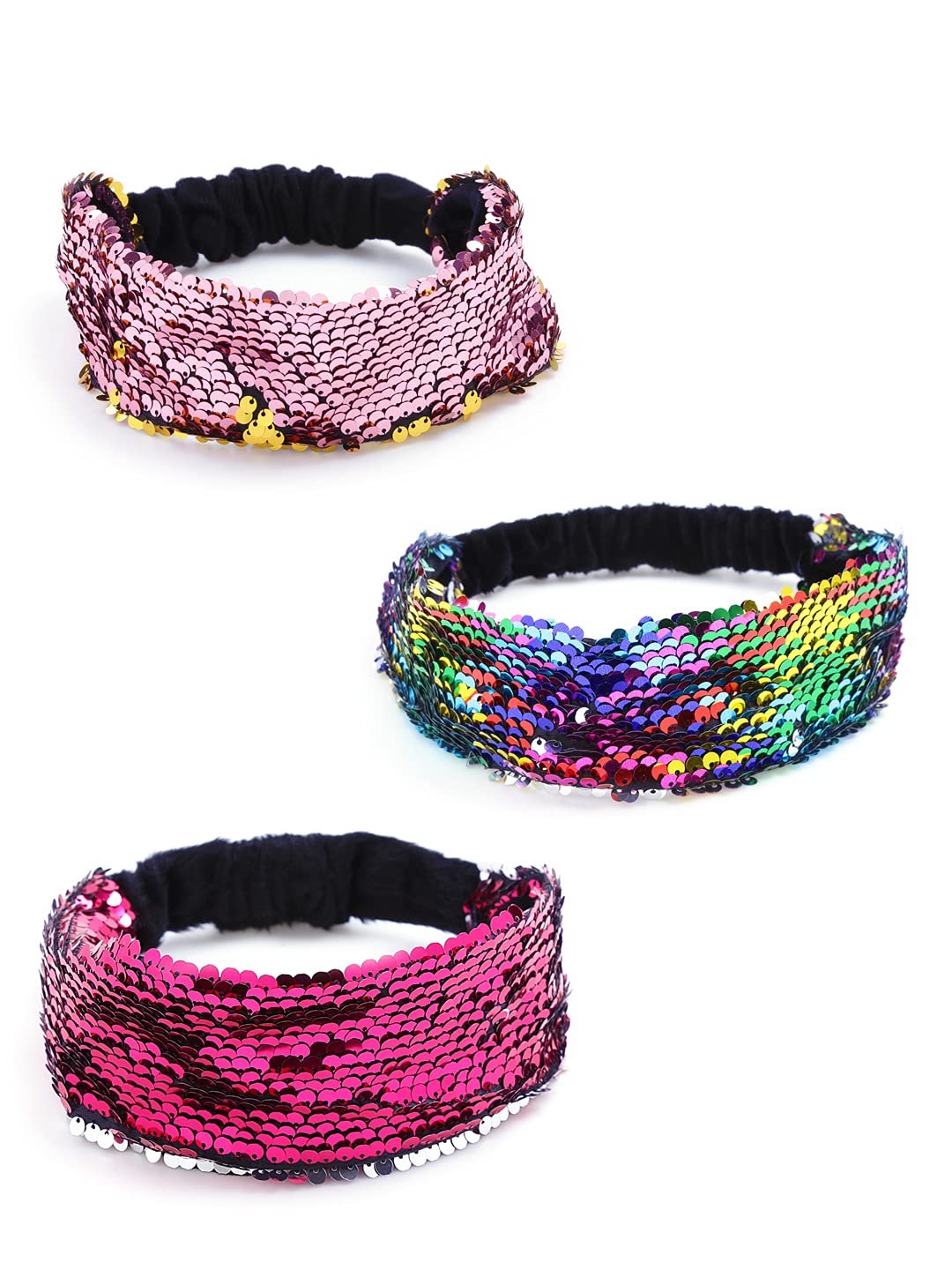 Yellow Chimes Head Bands for Girls Sequin Fabric Headbands Set Reversible Hairband Flip Glitter Headbands Non Slip Hair Bands for Women and Girls - Multicolor