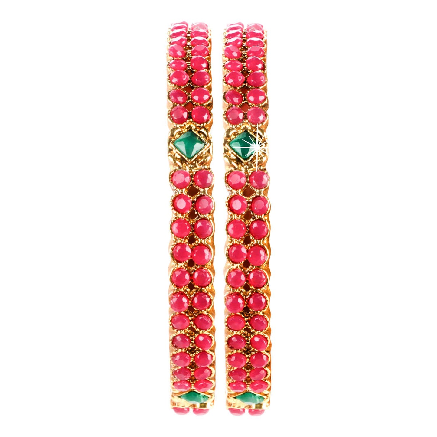 Yellow Chimes Ruby Stones 2 PC Bangle Set Traditional Gold Plated Bangles for Women and Girls