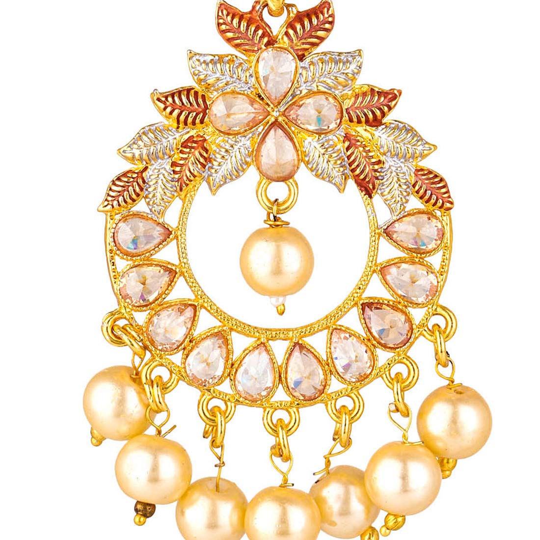 Yellow Chimes Peacock Style Pearl Drops Kundan Chandbali Traditional Earrings for Women and Girls