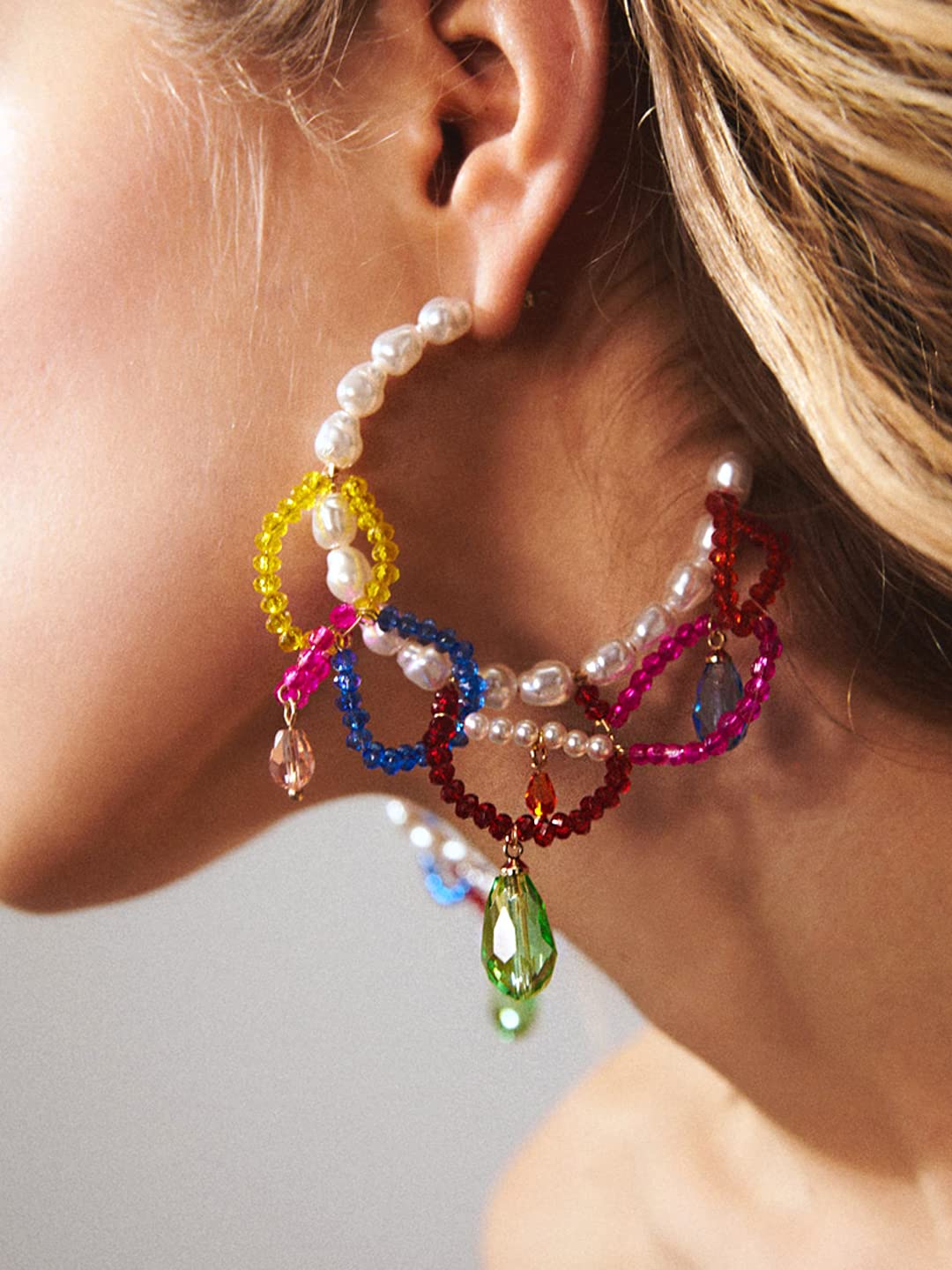 Yellow Chimes Earrings For Women Multicolor Beads Hanging Round Hoop Earrings For Women and Girls