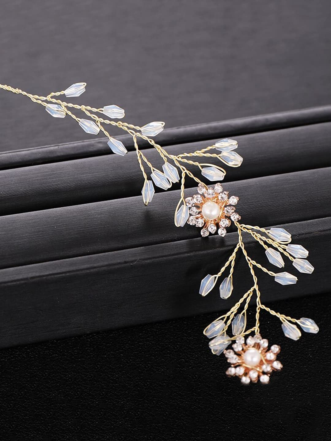 Yellow Chimes Bridal Hair Vine for Women and Girls Bridal Hair Accessories for Wedding Golden Headband Hair Accessories Wedding Jewellery for Women Floral Crystal Bridal Wedding Head band Hair Vine for Girls Headpiece