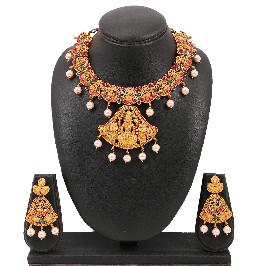 Yellow Chimes Temple Jewellery Set Gold Plated Jewelry Set Traditional Choker Necklace Set Gold Plated Jewellery Set for Women (Golden) (YCTJNS-14CHLKMI-GL)