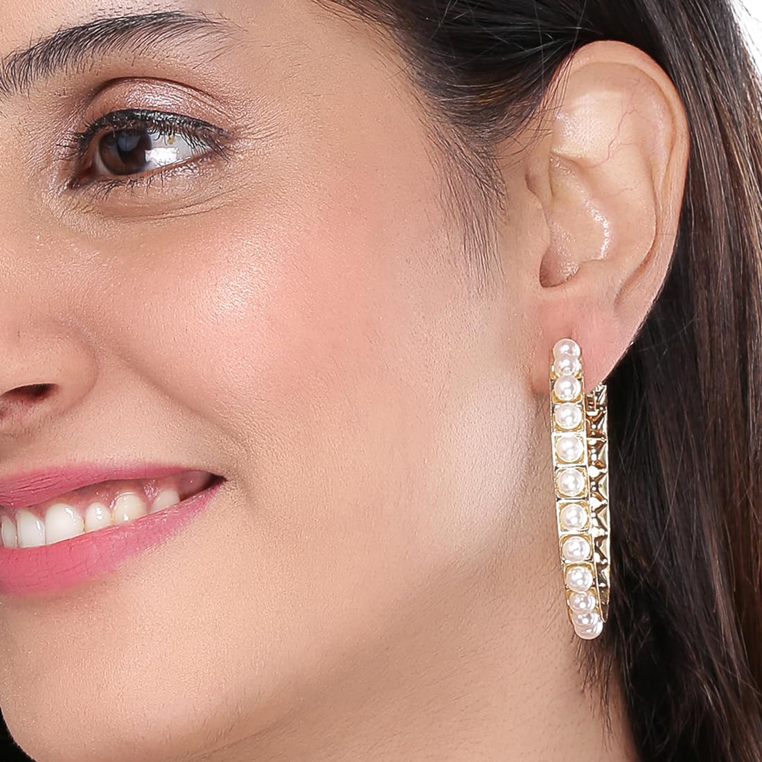 Yellow Chimes Earrings for Women and Girls Fashion White Pearl Hoops Set | Gold Plated Combo of 12 Pairs Stud Hoop Earring Set | Birthday Gift for girls and women Anniversary Gift for Wife