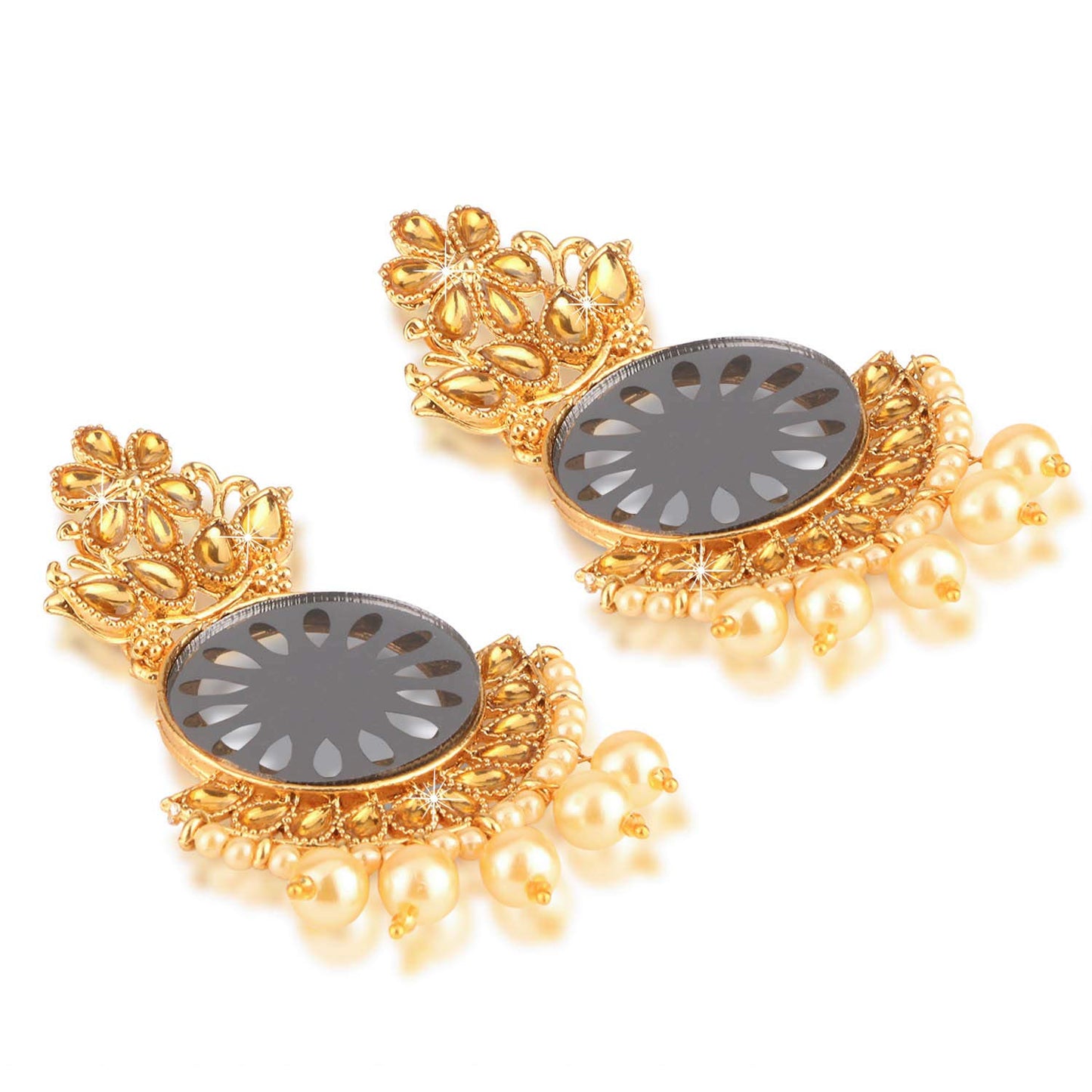 Yellow Chimes Traditional Kundan Pearl Mirror Chandbali Earrings for Women and Girls