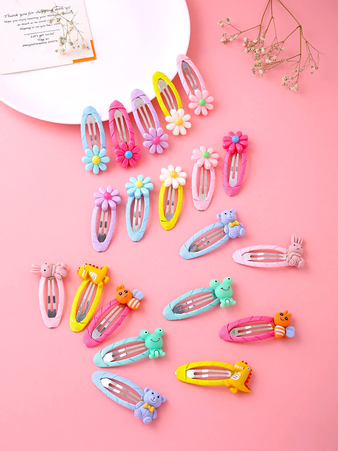 Melbees by Yellow Chimes Hair Clips for Girls Kids Hair Clip Hair Accessories for Girls Set of 20 PCS Cute Characters Tic Tac Clips Snap Hair Clips for Baby Girls Baby Hair Clips For Kids Toddlers.