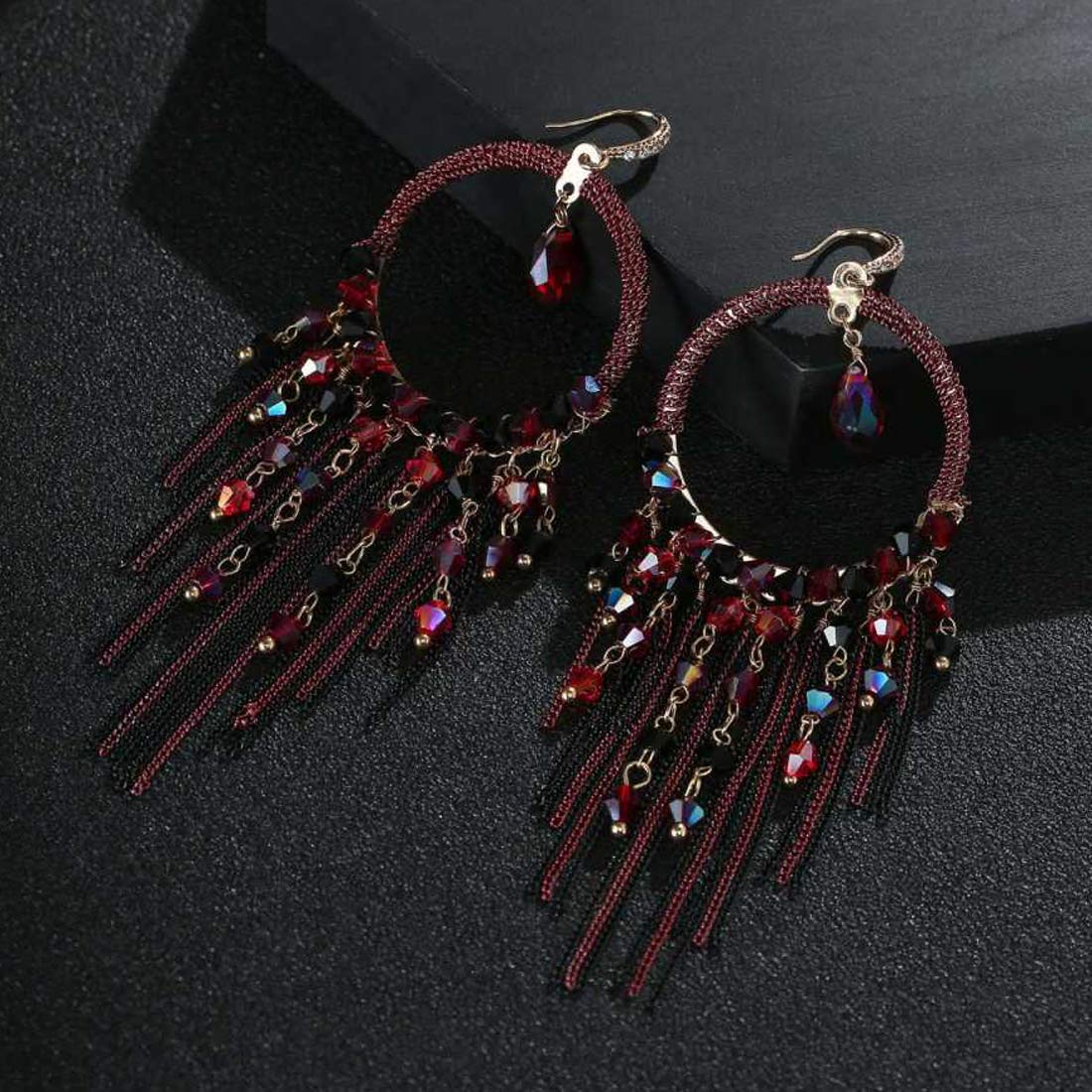 Yellow Chimes Exclusive Luxurious Edition Sparkling Colors Of Onyx Pearl Designer Tassel Earrings For Women