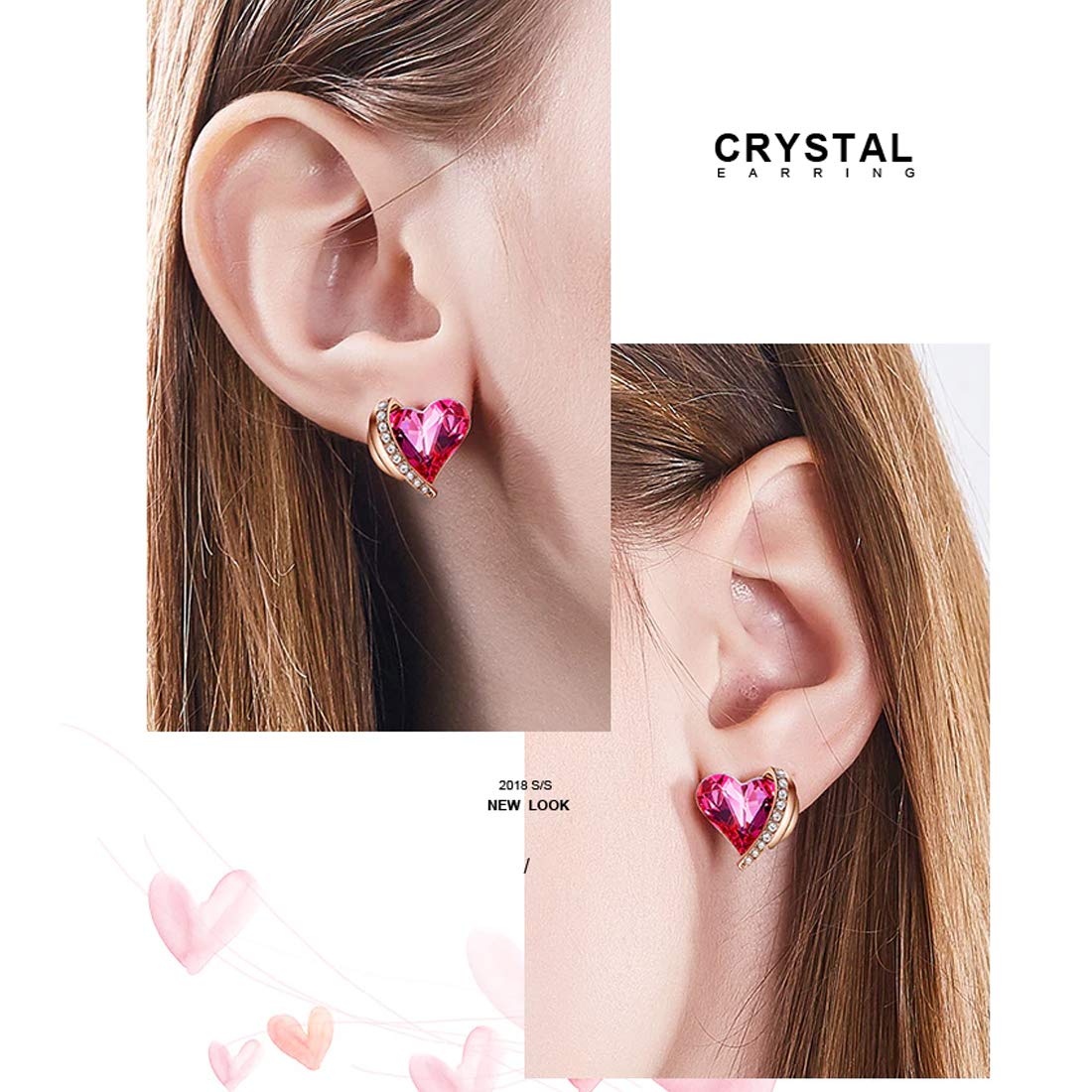 Yellow Chimes Earrings for Women & Girls Pink Crystals from Swarovski Studs | Rosegold Toned Valentines Special Love Heart Stud Earrings for Women | Birthday & Anniversary Gift