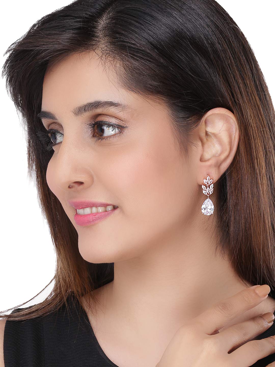 Yellow Chimes Exclusive Crystal from Swarovski Classic Leafy Designe Rose Gold Plated Stylish Dangler Earrings for Women and Girls (Rose Gold)