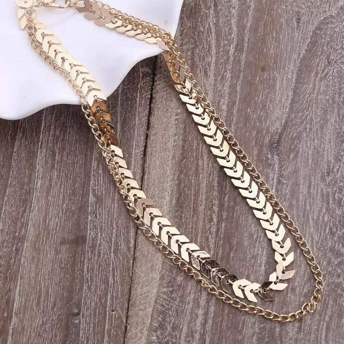 Yellow Chimes Necklace for Women and Girls Choker Necklace for Women | Gold Plated Sequins Fish Bone Dual Chain Choker Necklace for Girls | Birthday Gift for girls and women Anniversary Gift for Wife