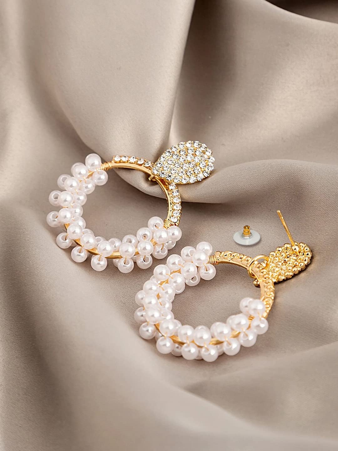 Yellow Chimes Earrings For Women Gold Tone Crystal Open Circle Pearl Embellished Drop Earrings For Women and Girls